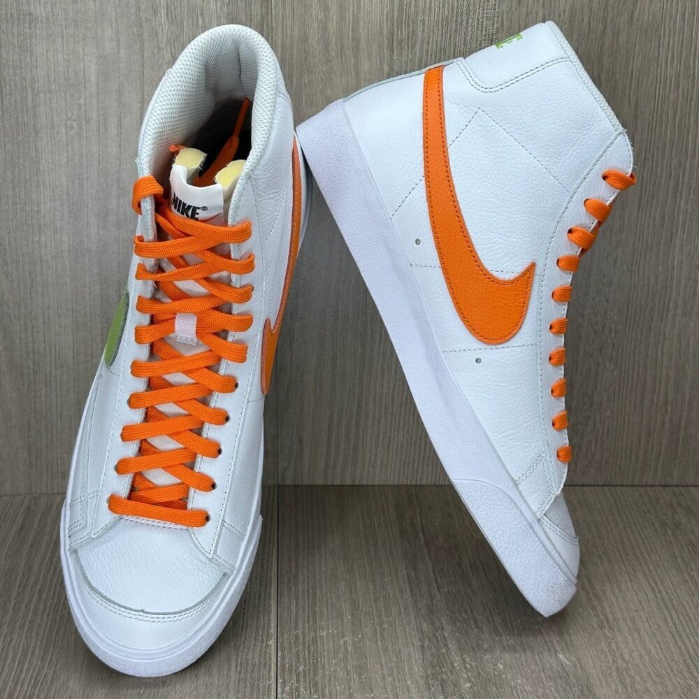 Nike Blazer Mid '77 Leather Sneakers Men 9.5 Lace Up Logo D07432900 White Orange - Picture 6 of 12